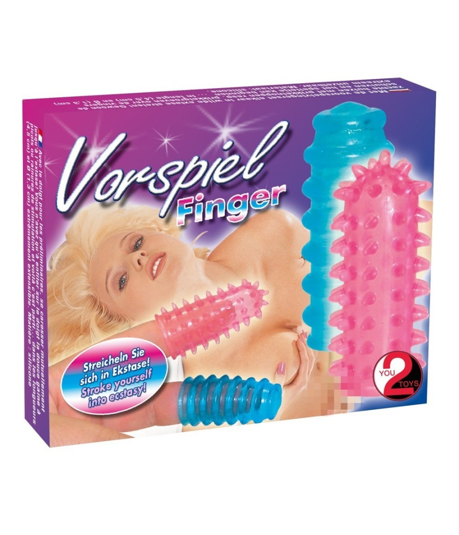 SET 2 GUAINE DA DITO CON RILIEVI PER STIMOLAZIONE VAGINALE E CLITORIDEA