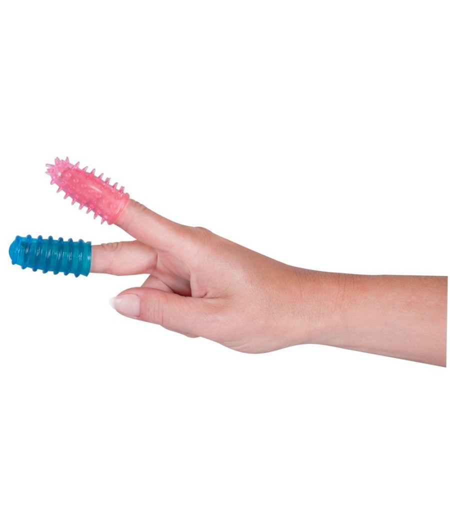 SET 2 GUAINE DA DITO CON RILIEVI PER STIMOLAZIONE VAGINALE E CLITORIDEA