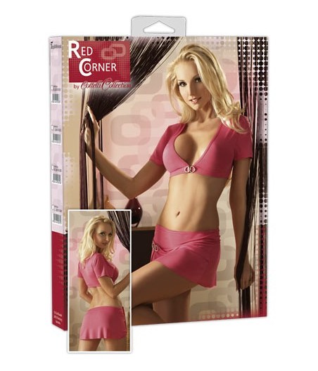 COORDINATO ROSA TOP CON STRASS E MINIGONNA