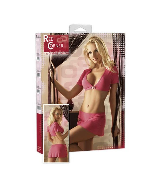 COORDINATO ROSA TOP CON STRASS E MINIGONNA
