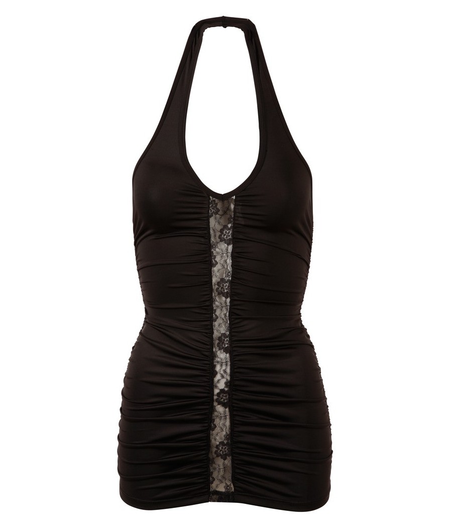 MINI ABITO NERO CON BANDE CENTRALI IN PIZZO