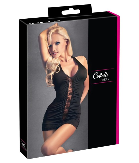 MINI ABITO NERO CON BANDE CENTRALI IN PIZZO