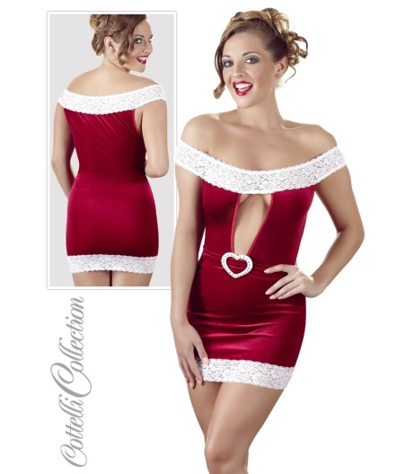 MINI ABITO IN VELLUTO ROSSO CON SCOLLATURA A CUORE XMAS