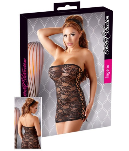 MINI ABITO IN PIZZO FLOREALE NERO