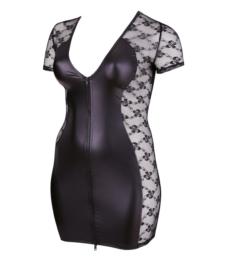 MINI ABITO SEXY PIZZO LATERALE - COLORE NERO - COTTELLI CURVES