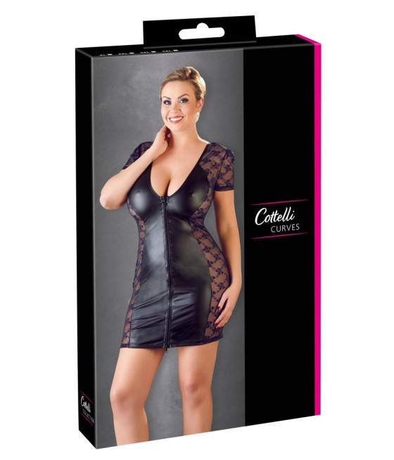 MINI ABITO SEXY PIZZO LATERALE - COLORE NERO - COTTELLI CURVES