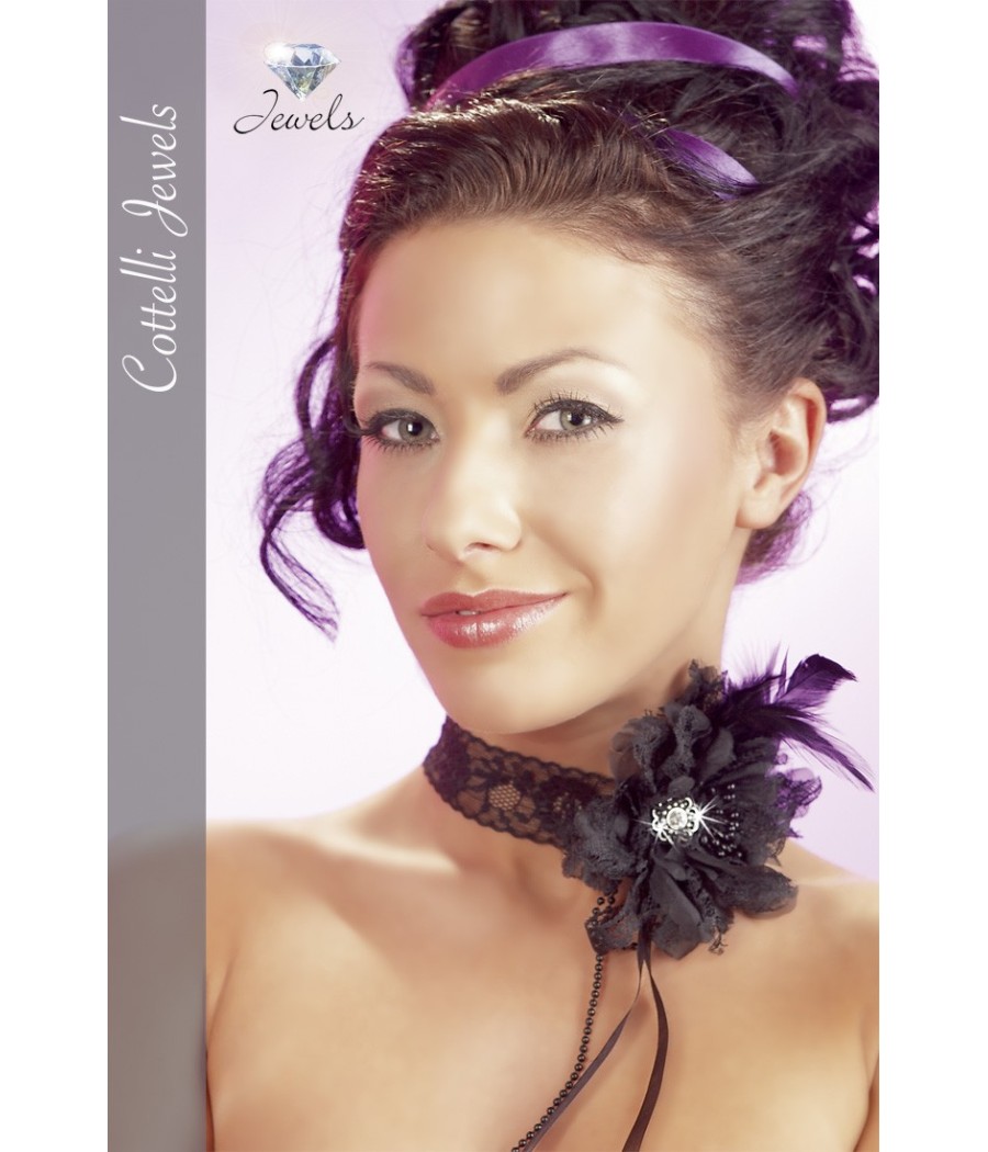 COLLANA IN PIZZO CON RICAMO FLOREALE E PERLINE