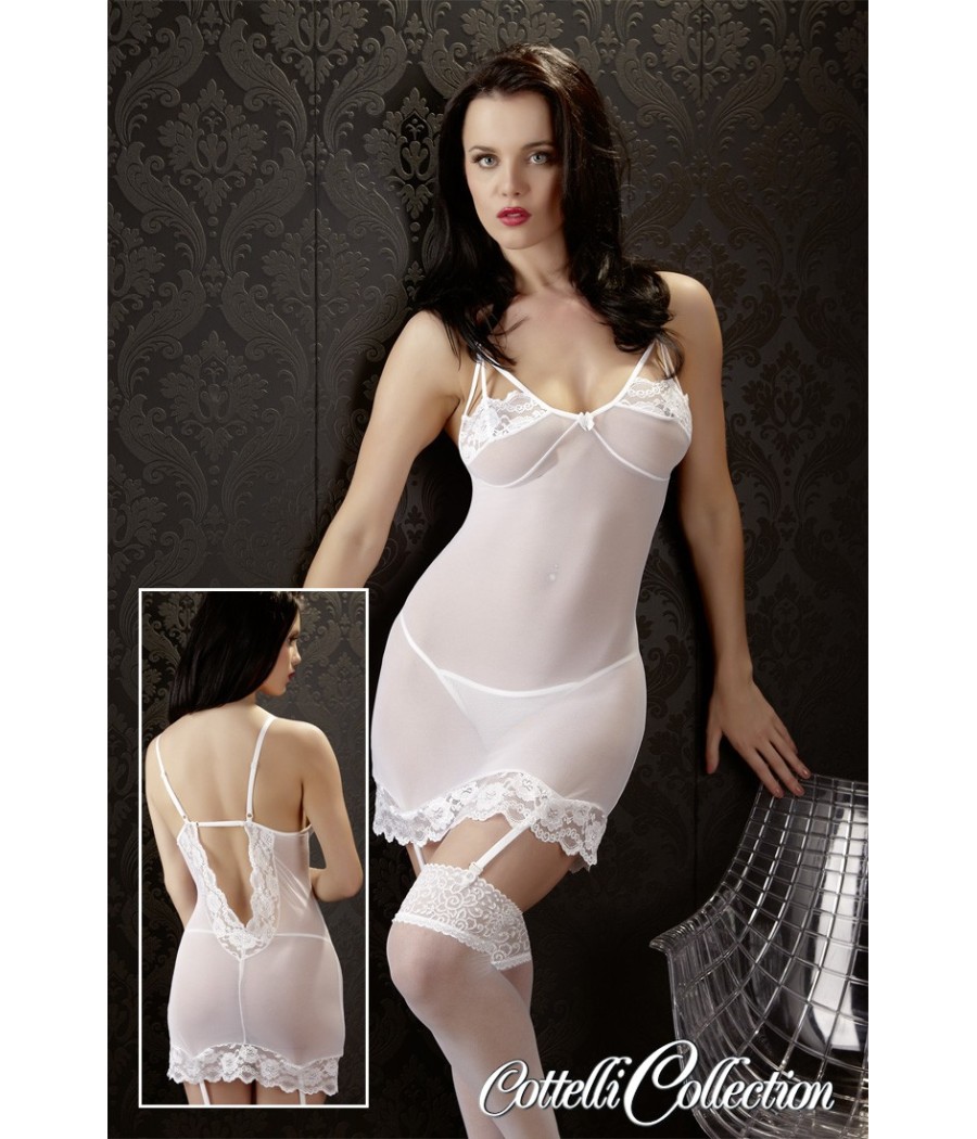SOTTOVESTE BIANCA IN TULLE E PIZZO CON REGGICALZE E PERIZOMA