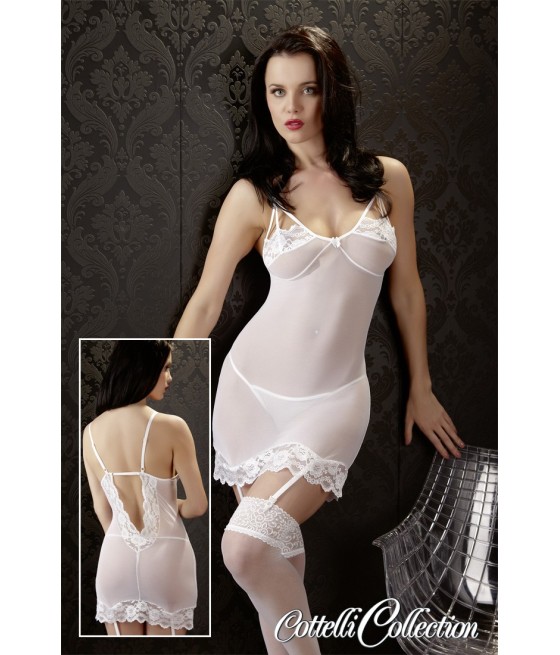 SOTTOVESTE BIANCA IN TULLE E PIZZO CON REGGICALZE E PERIZOMA