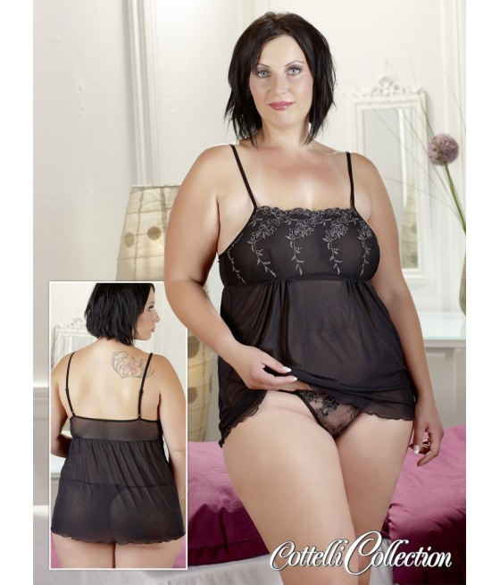 BABY DOLL NERO TAGLIE FORTI CON PERIZOMA