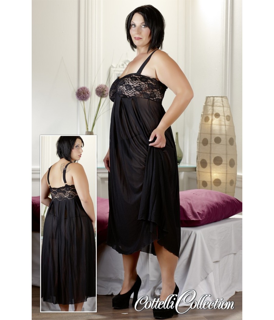 VESTE DA CAMERA NERA CON COPPE IN PIZZO