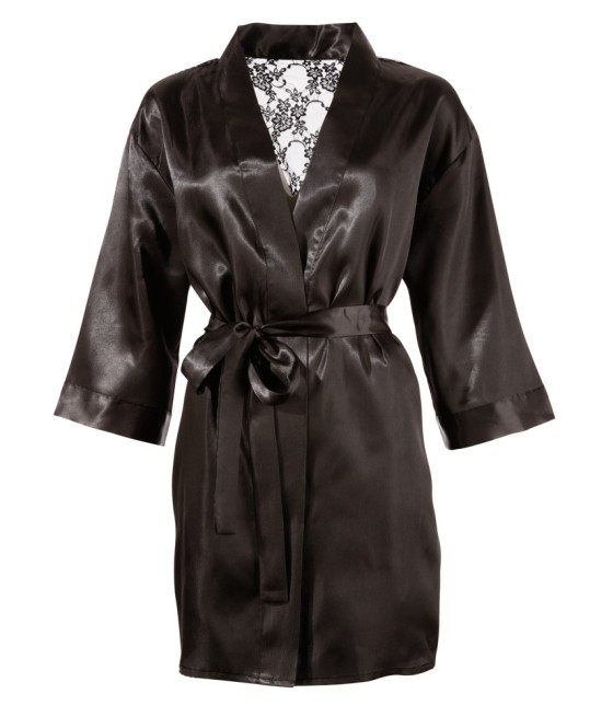 KIMONO CORTO IN RASO VELLUTATO E PIZZO FLOREALE "COTTELLI LINGERIE"