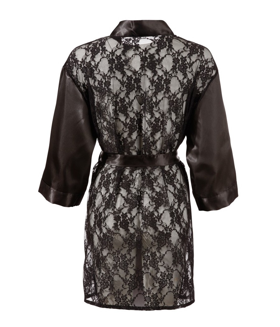 KIMONO CORTO IN RASO VELLUTATO E PIZZO FLOREALE "COTTELLI LINGERIE"