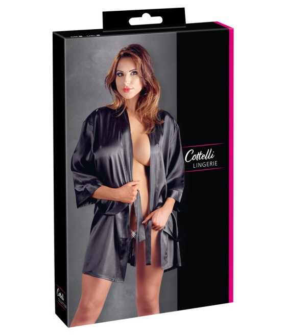 KIMONO CORTO IN RASO VELLUTATO E PIZZO FLOREALE "COTTELLI LINGERIE"