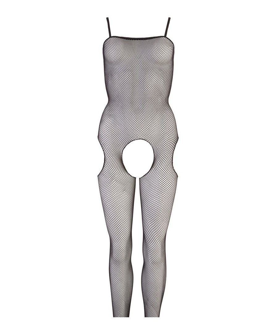 TUTA SEXY CATSUIT A RETE NERA CON BRETELLE