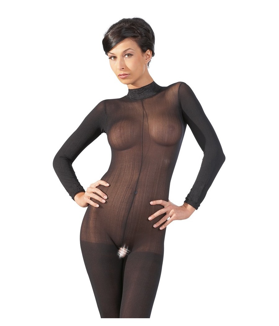 BODYSTOCKING IN TESSUTO TRASPARENTE CON COLLETTO IN PIZZO