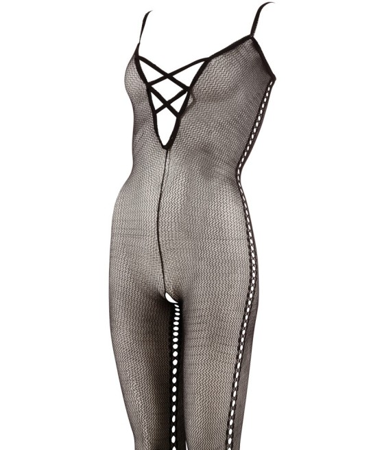 CATSUIT IN MICRORETE CON FIANCHI LAVORATI