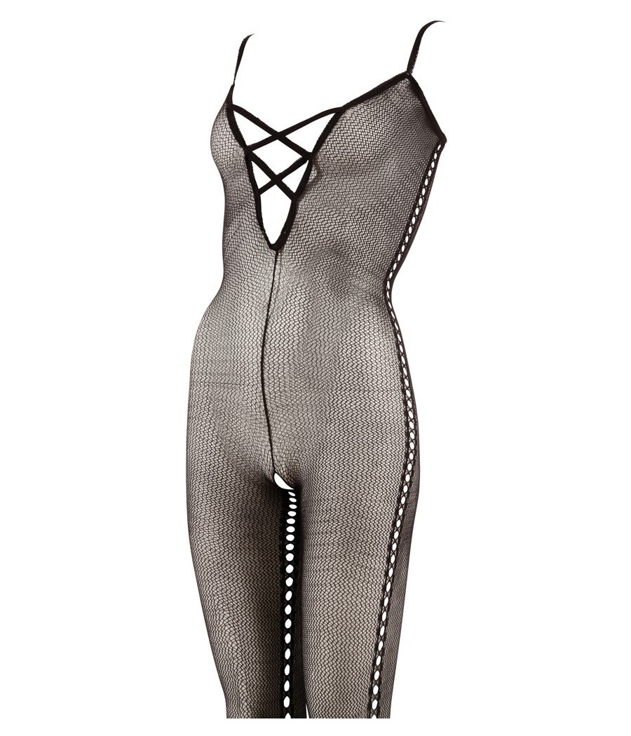 CATSUIT IN MICRORETE CON FIANCHI LAVORATI