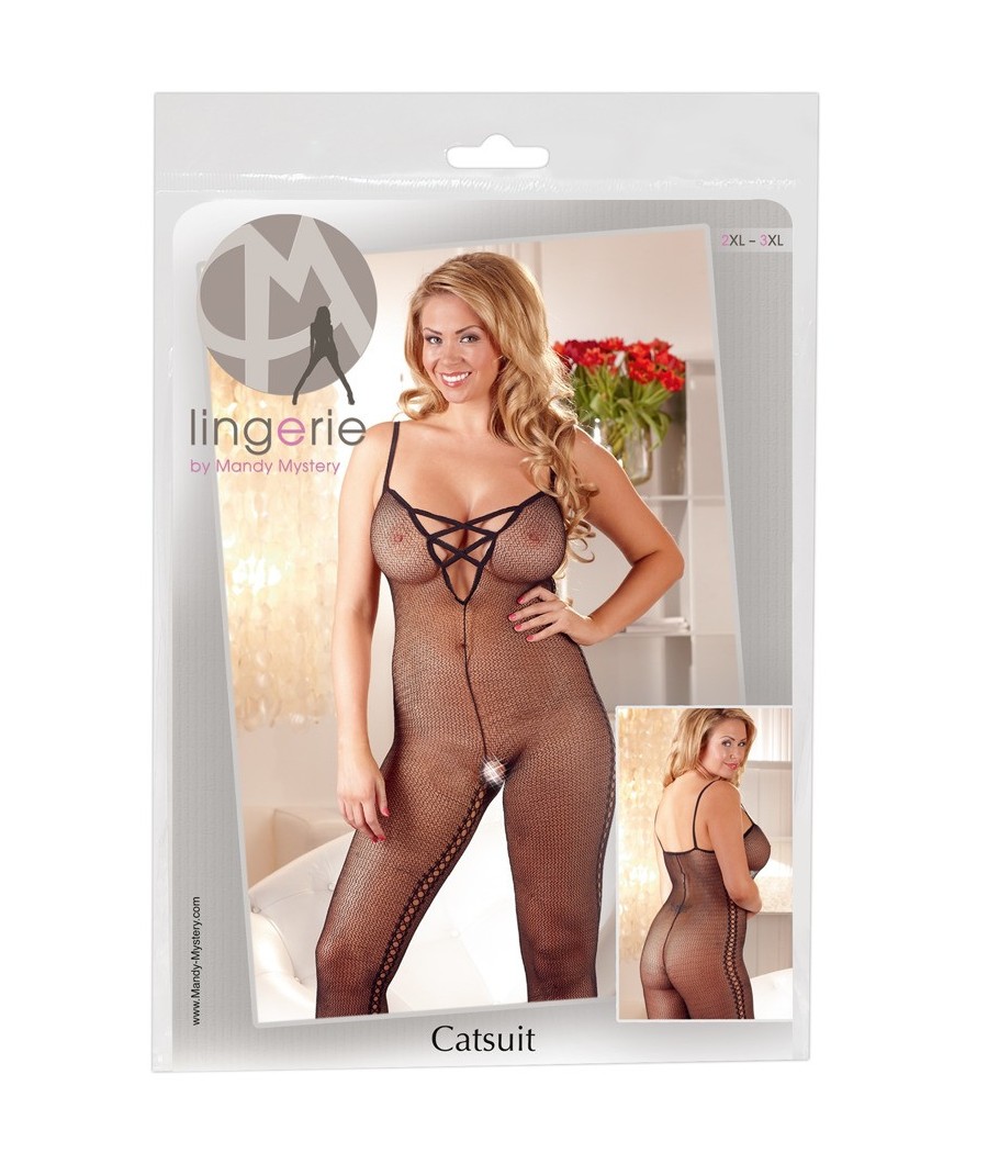 CATSUIT IN MICRORETE CON FIANCHI LAVORATI