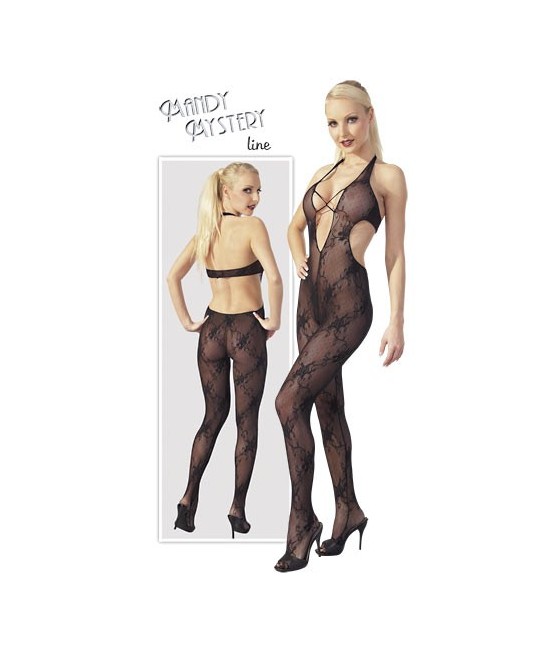 CATSUIT IN PIZZO NERO CON APERTURA INGUINALE