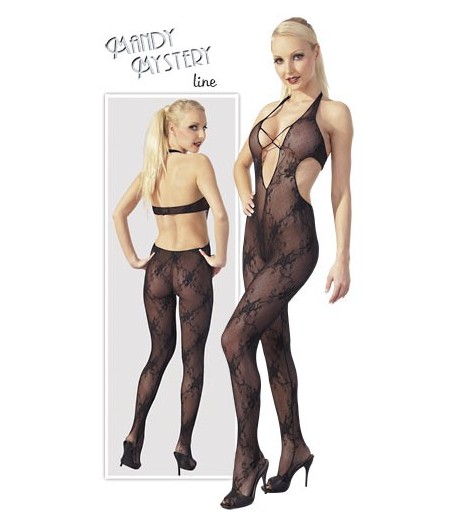 CATSUIT IN PIZZO NERO CON APERTURA INGUINALE