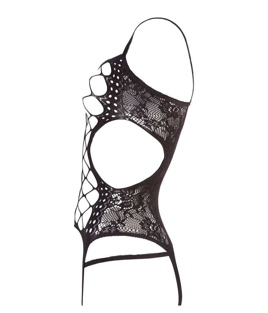 BODYSTOCKING NERO CON DECORAZIONI FLOREALI - TAGLIA UNICA