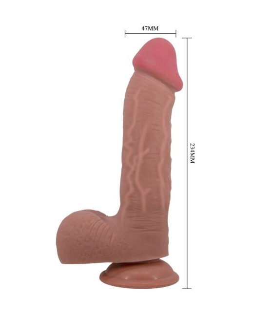 PRETTY LOVE - SLIDING SKIN SERIES REALISTIC DILDO WITH SLIDING SKIN SUCTION CUP BROWN 23.4 CM