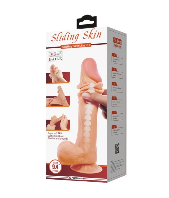 PRETTY LOVE - SLIDING SKIN SERIES REALISTIC DILDO WITH SLIDING SKIN SUCTION CUP 24 CM