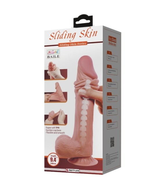 PRETTY LOVE - SLIDING SKIN SERIES REALISTIC DILDO WITH SLIDING SKIN SUCTION CUP BROWN 24 CM
