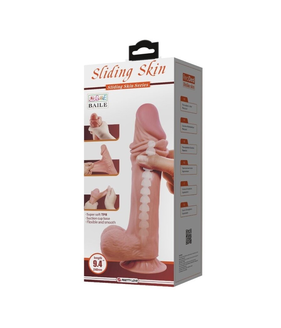 PRETTY LOVE - SLIDING SKIN SERIES REALISTIC DILDO WITH SLIDING SKIN SUCTION CUP BROWN 24 CM