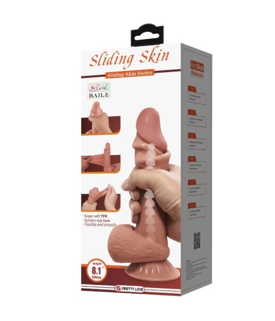 PRETTY LOVE - SLIDING SKIN SERIES REALISTIC DILDO WITH SLIDING BROWN SKIN SUCTION CUP 20.6 CM