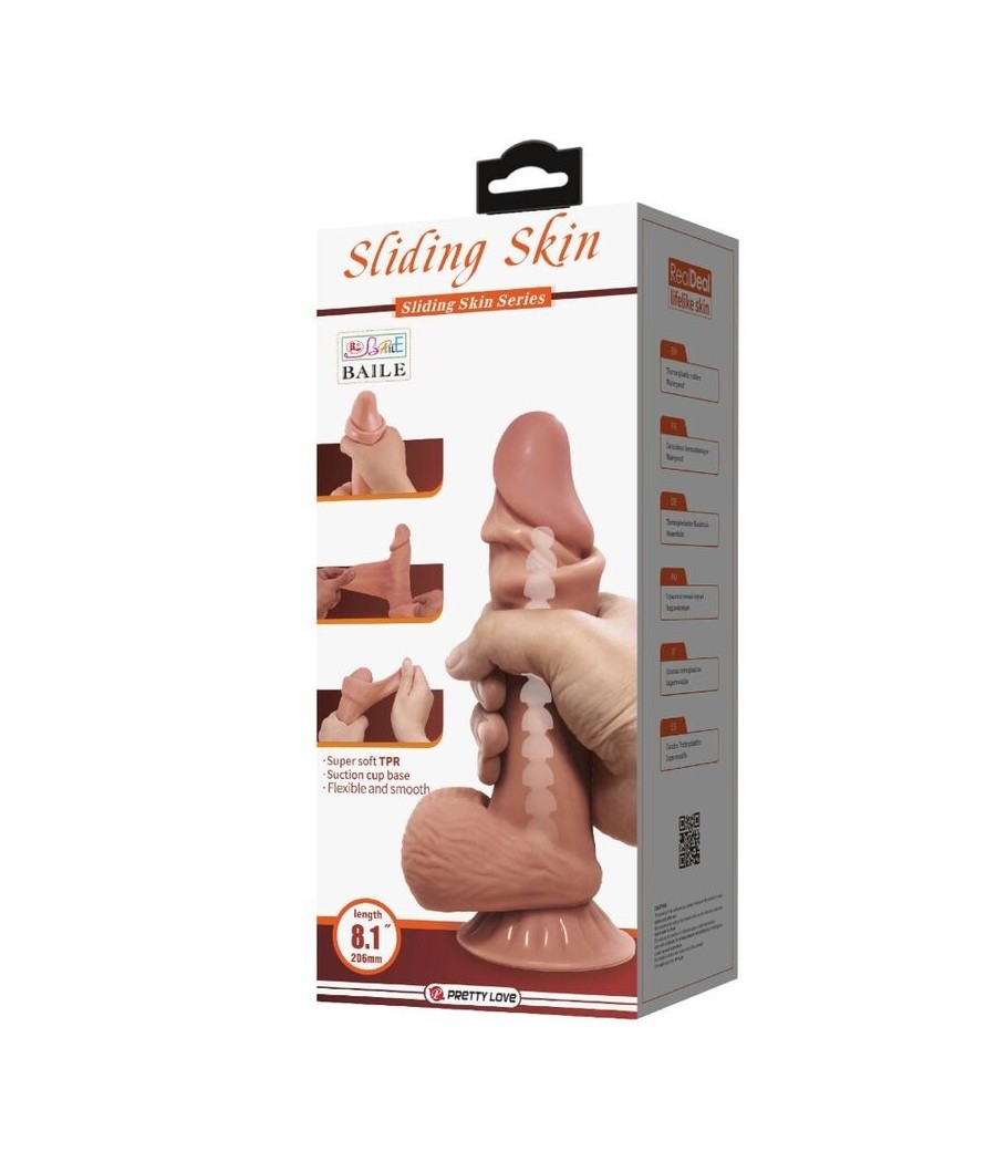 PRETTY LOVE - SLIDING SKIN SERIES REALISTIC DILDO WITH SLIDING BROWN SKIN SUCTION CUP 20.6 CM