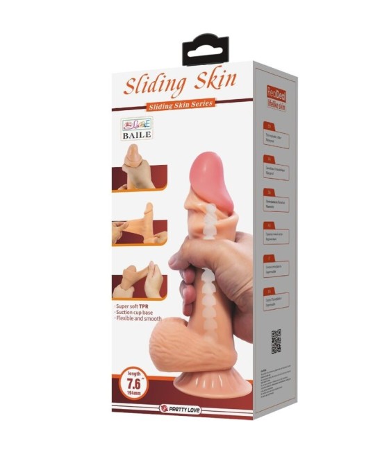 PRETTY LOVE - SLIDING SKIN SERIES REALISTIC DILDO WITH SLIDING SKIN SUCTION CUP 19.4 CM