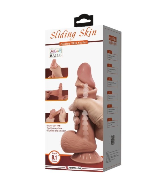 PRETTY LOVE - SLIDING SKIN SERIES REALISTIC DILDO WITH SLIDING BROWN SKIN SUCTION CUP 19.4 CM