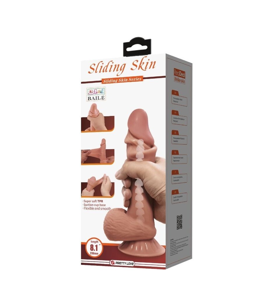 PRETTY LOVE - SLIDING SKIN SERIES REALISTIC DILDO WITH SLIDING BROWN SKIN SUCTION CUP 19.4 CM