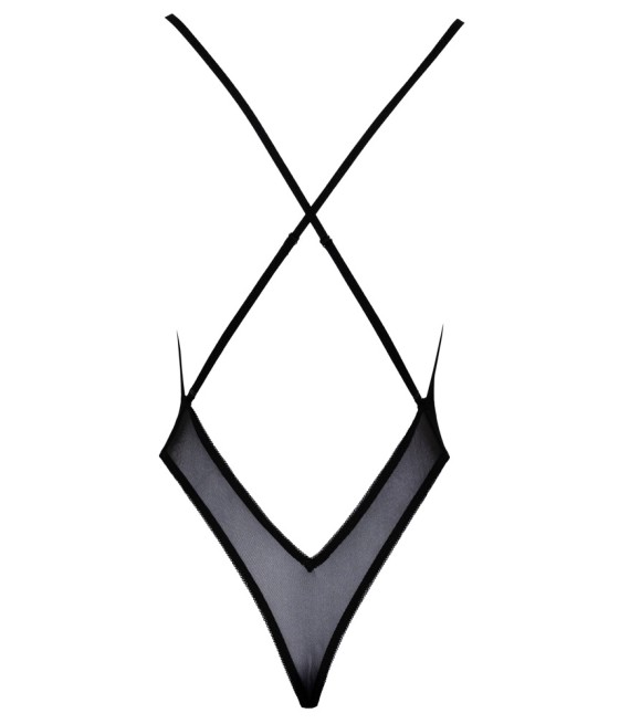 Body extra scollato di kissable realizzato in pregiato powernet nero con intricati ricami floreali