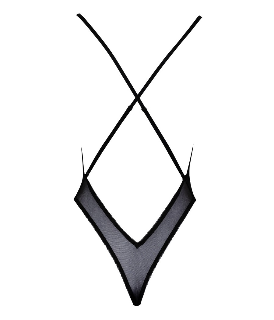 Body extra scollato di kissable realizzato in pregiato powernet nero con intricati ricami floreali