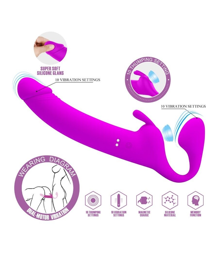 PRETTY LOVE - ZANINI STRAPLESS STRAP-ON 10 VIBRATIONS PURPLE