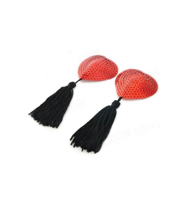 COPRICAPEZZOLI ROSSI A FORMA DI CUORE CON LUSTRINI