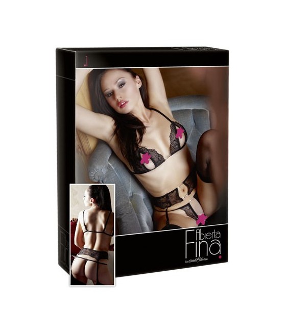 COMPLETO INTIMO 3 PEZZI REGGISENO REGGICALZE E PERIZOMA APERTO