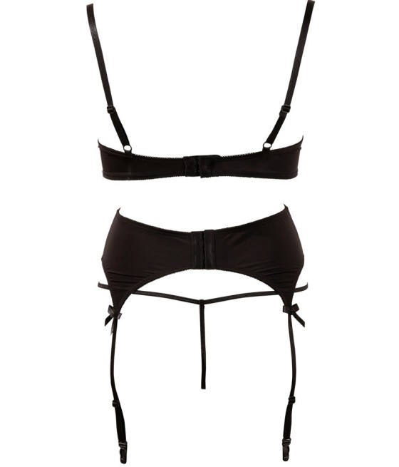 COMPLETO INTIMO ROSSO CON REGGISENO A BALCONCINO REGGICALZE E PERIZOMA APERTO