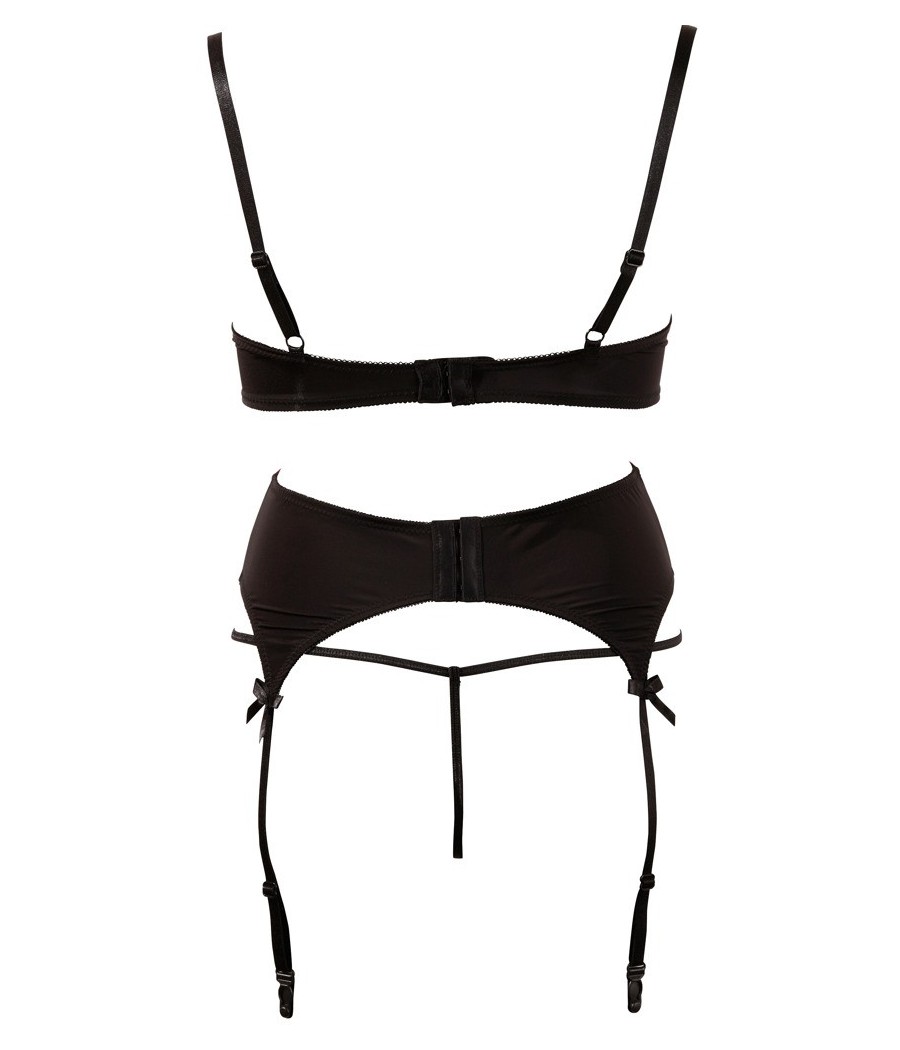 COMPLETO INTIMO ROSSO CON REGGISENO A BALCONCINO REGGICALZE E PERIZOMA APERTO