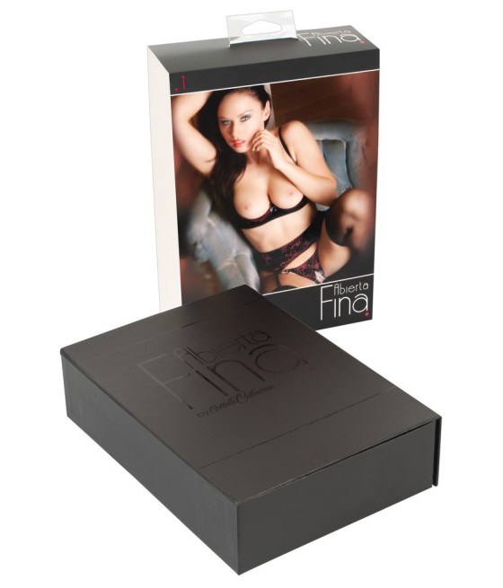 COMPLETO INTIMO ROSSO CON REGGISENO A BALCONCINO REGGICALZE E PERIZOMA APERTO