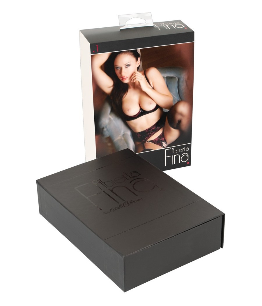 COMPLETO INTIMO ROSSO CON REGGISENO A BALCONCINO REGGICALZE E PERIZOMA APERTO