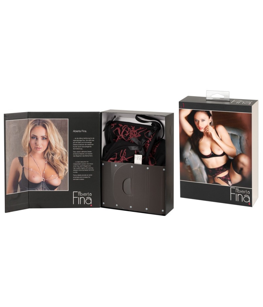 COMPLETO INTIMO ROSSO CON REGGISENO A BALCONCINO REGGICALZE E PERIZOMA APERTO