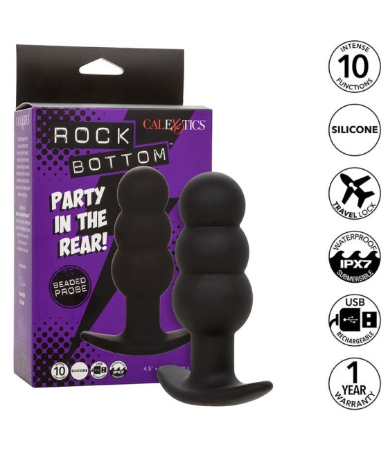 CALEXOTICS - ROCK BOTTOM BEADED ANAL PLUG 10 VIBRATIONS SILICONE BLACK
