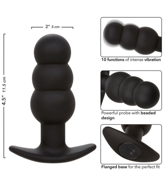 CALEXOTICS - ROCK BOTTOM BEADED ANAL PLUG 10 VIBRATIONS SILICONE BLACK