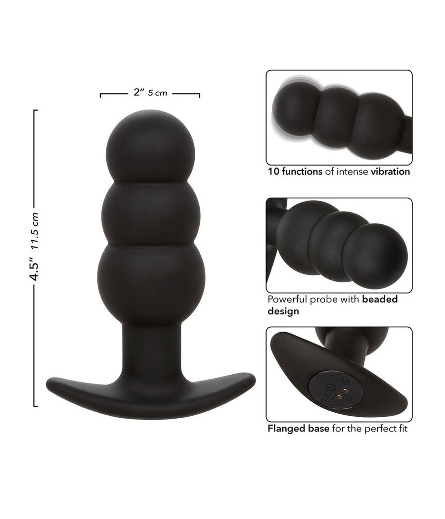CALEXOTICS - ROCK BOTTOM BEADED ANAL PLUG 10 VIBRATIONS SILICONE BLACK