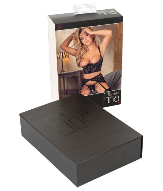 COMPLETO INTIMO ALBERTA FINA 3 pz PIZZO E VELLUTO - COLORE NERO