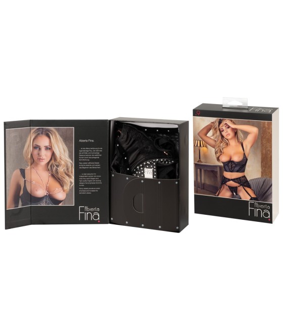 COMPLETO INTIMO ALBERTA FINA 3 pz PIZZO E VELLUTO - COLORE NERO